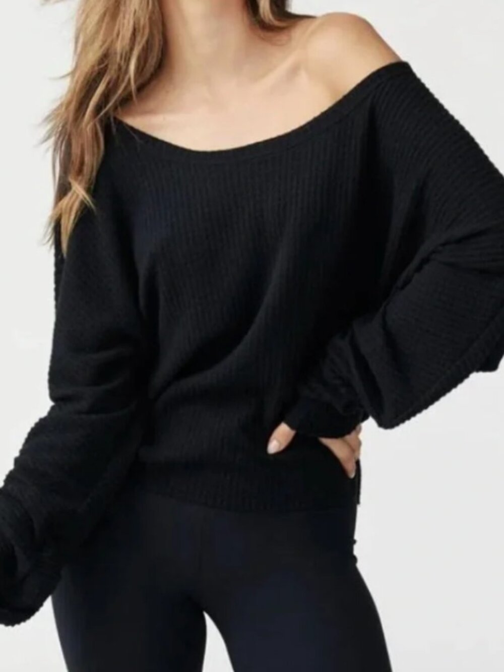 Joah Brown Ribbed Off The Shoulder Black Long Sleeve